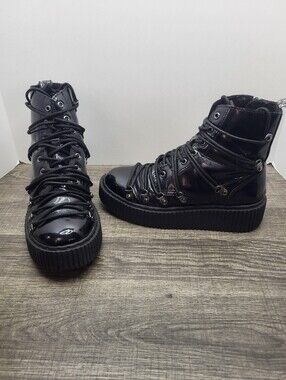 Tuk Black Vegan Prism Multi-lace Casbah Creeper Boot US Women's Size 7